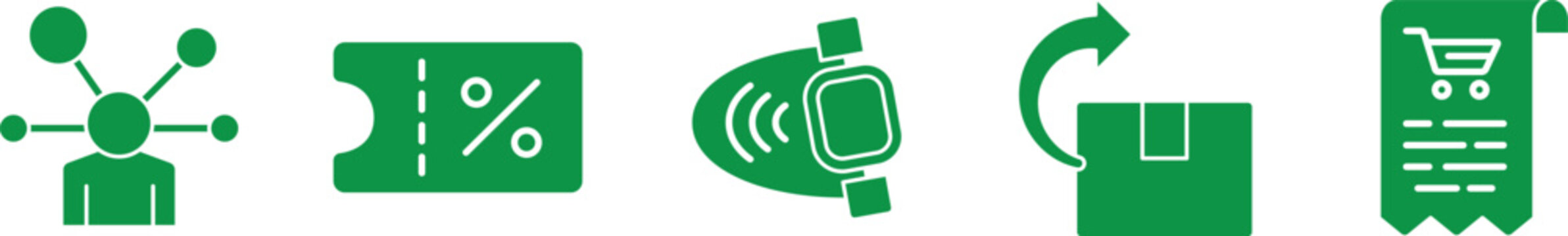 Green flat icons for ecommerce and delivery services