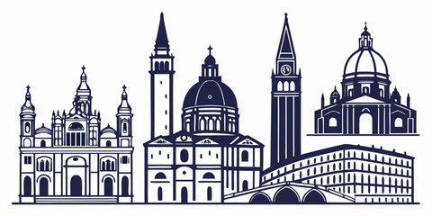 Detailed black and white of european architectural landmarks european architecture buildings spires © AE