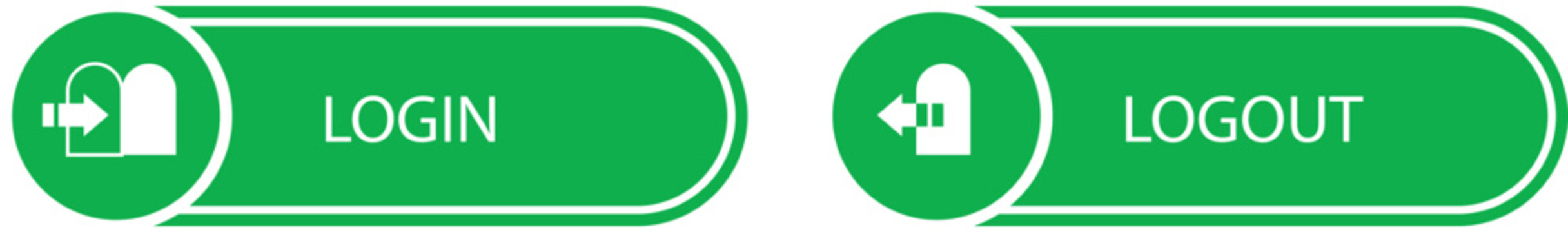 Green login and logout button icons with padlock symbols