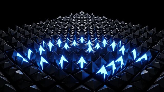 漆黒の背景でベクトルが赤から青へ反転する3Dイコライザーの抽象的CG映像