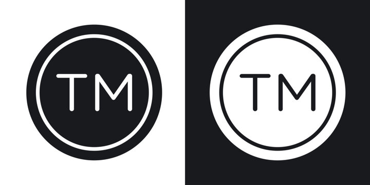 TM trademark icons in solid black and white collection