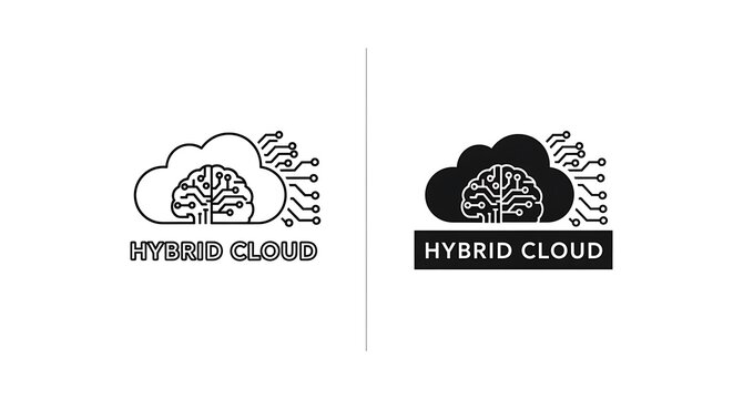 Hybrid cloud icon set with brain circuit design
