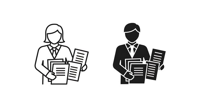 Business people holding documents icon set