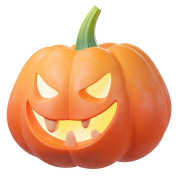 3D Halloween pumpkin Jack-o-lantern with glowing eyes, isolated on background. Perfect for Halloween invitations, party, greeting cards, stickers,  game assets, autumn holiday. 3d render
