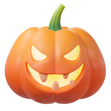 3D Halloween pumpkin Jack-o-lantern with glowing eyes, isolated on background. Perfect for Halloween invitations, party, greeting cards, stickers,  game assets, autumn holiday. 3d render
