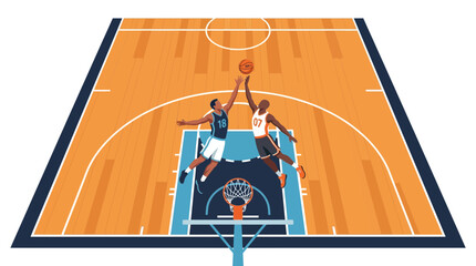 Basketball players jumping for a slam dunk on court, action shot © EKA