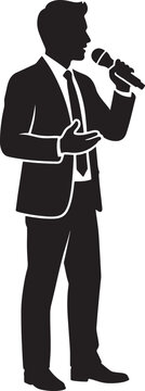 Public Speaker Silhouette Vector Businessman Speaking into Microphone Icon Isolated on White Background