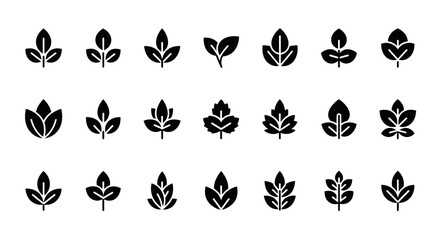 Fototapeta premium Collection of Stylized Leaf Icons and Symbols, Black Silhouette on White Background
