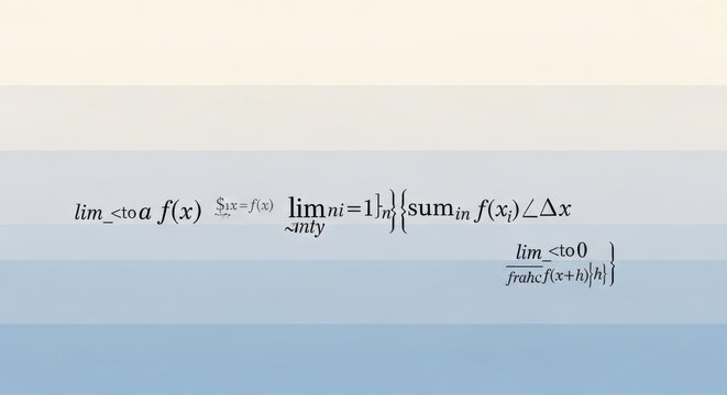 Mathematical Calculus Formulas Featuring Limits Derivatives and Integrals on a Gradient Background