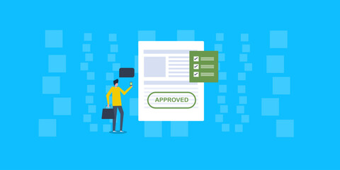 Business document approved in accordance with checklist, approval status notification to user mobile device. © Sammby