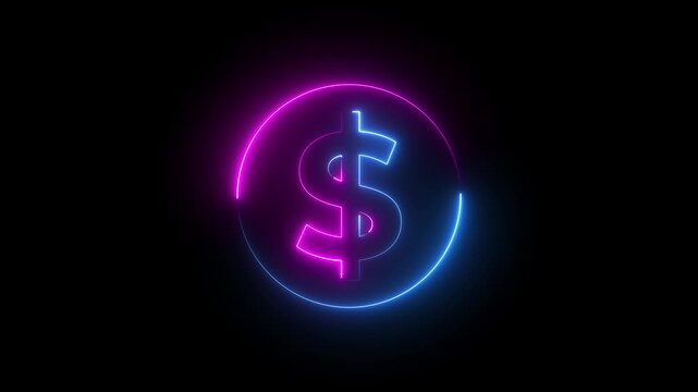 Abstract neon Dollar icon conceptual business animation background, futuristic money symbol representing finance, wealth, profit, business, and digital economy 4k video
