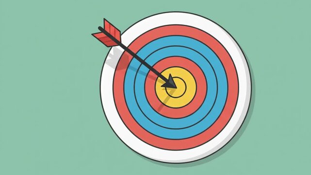 Cartoon animation of an arrow hitting the bullseye on a target