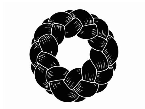 Circular Braided Challah Bread Silhouette Vector Illustration Isolated on White Background for Bakery