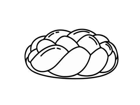 Minimalist Line Art Illustration of Traditional Braided Challah Bread Isolated on White Background