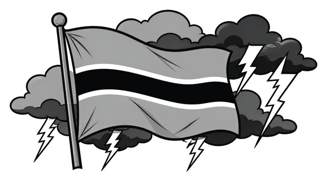 Botswana Flag Inspired Storm Cloud with Lightning Bolt Vector Illustration