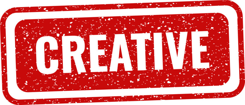 Red rubber stamp with the word 'creative' isolated on white background