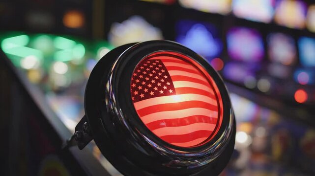 Celebrate the 4th of July with classic American pinball machine lights, an iconic representation of national pride and retro gaming fun, perfect for holiday promotions and vintage arcade aesthetics