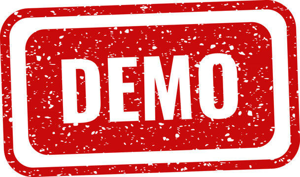 Red rubber stamp with 'demo' text isolated on white background for marketing and promotional use