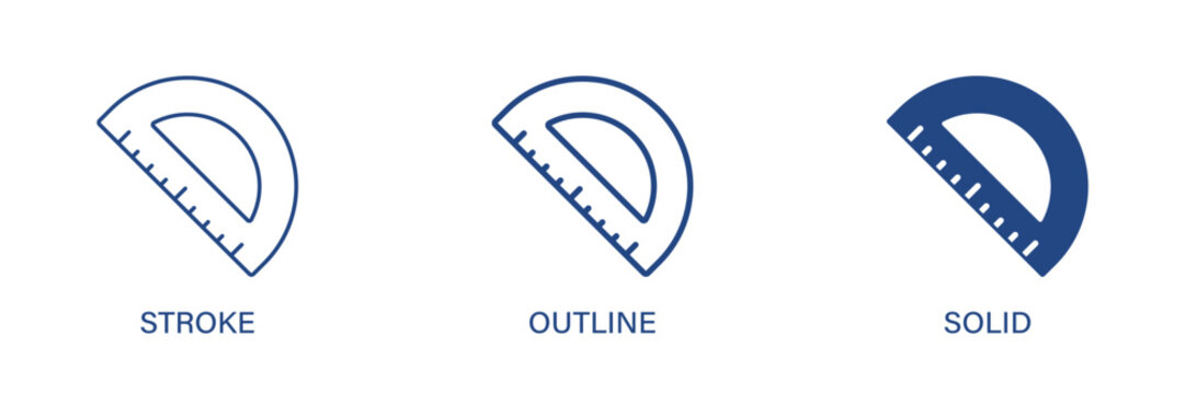 Protractor icon with editable stroke, outline and solid styles. Protractor icons. Vector icon illustration.