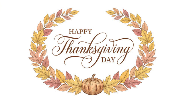 Elegant thanksgiving day wreath with pumpkin festive fall holiday greeting card design