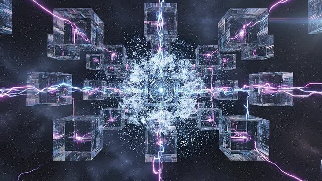 Futuristic Quantum Blockchain Network with AI Data Flow | Cyber Security, Digital Connections, Cloud Computing, Neural Technology, Sci-Fi 3D Animation in 8K.