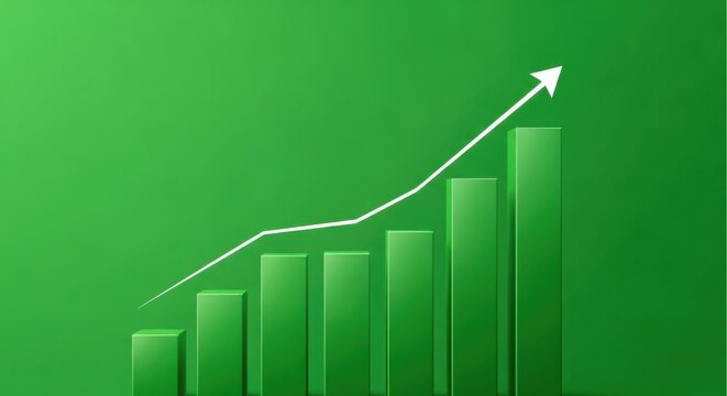 A growing business graph shows increasing success with a rising arrow.