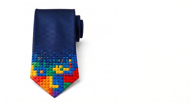 Pixelated building block style navy blue necktie