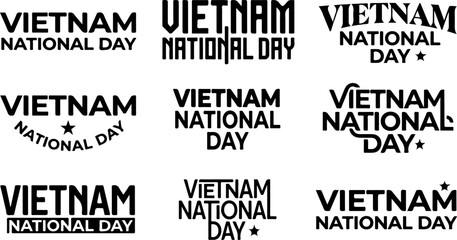 Set of black Vietnam National Day typography labels and logos for celebration and holiday © Khokan