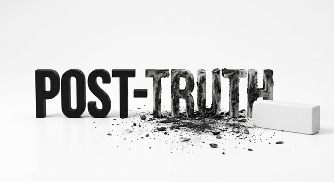 Post-truth concept with eraser and blurred text