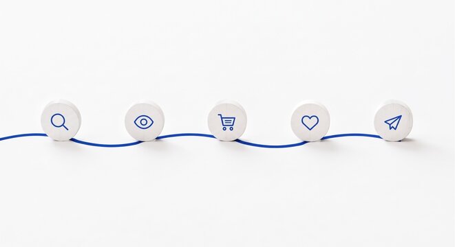Customer journey icons on a connected line