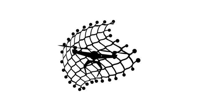 catching a drone with a net, black isolated vector silhouette