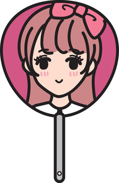 ＜推し活＞ 男性イラスト入りうちわ（ピンク）