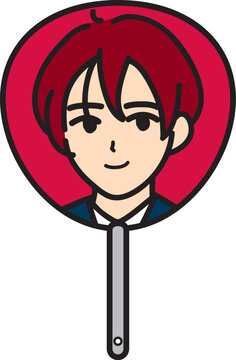 ＜推し活＞ 男性イラスト入りうちわ（赤）