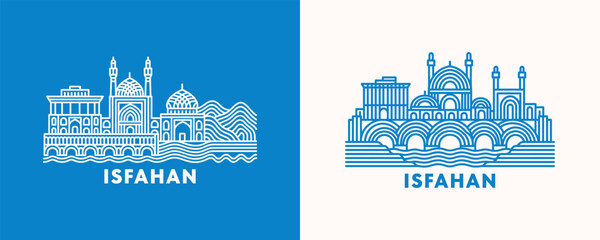 Isfahan Iran Stylized Skyline Line Art with Water Element © Quivr