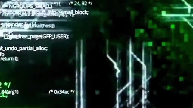 Futuristic digital matrix screen with green programming code, abstract cybersecurity concept background 4K