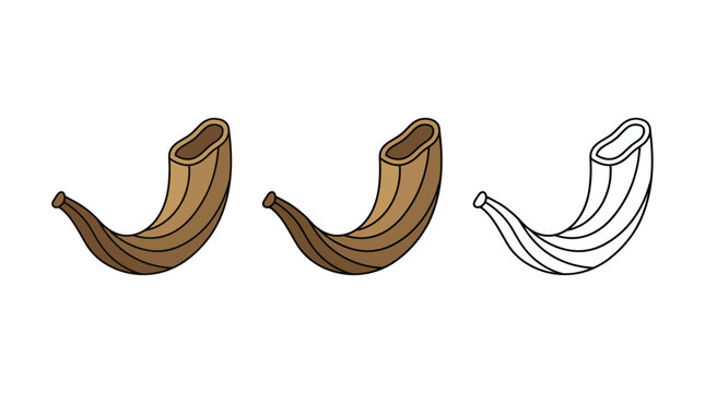 Traditional ritual horn instrument icons in vector styles