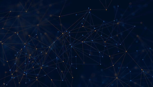 Abstract Digital Network Background with Glowing Blue Orange Connections for AI Big Data and Technology
