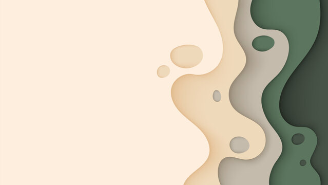 Abstract Earthy Tone Paper Cut Background with Organic Sage Green Wavy Layers