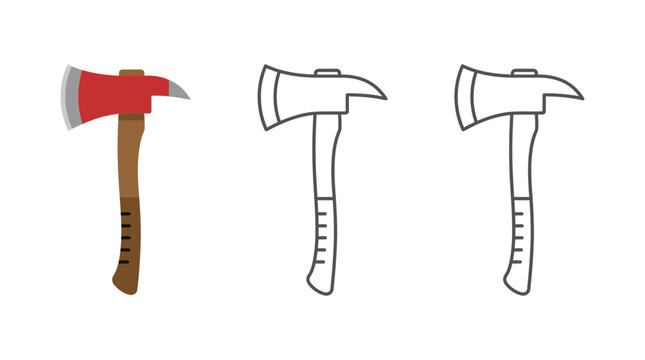 Fire axe vector illustration set in flat and outline styles