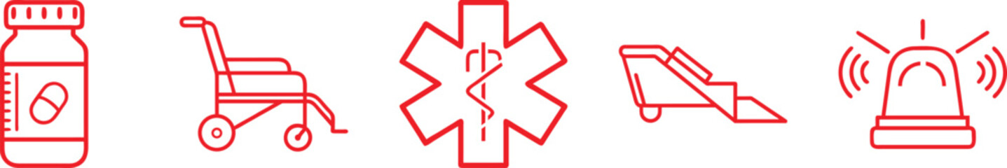 Red medical and emergency icons set © MDBAKUL