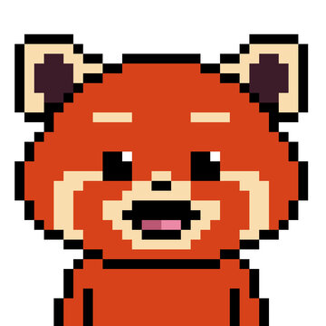 Happy smiling red panda halfbody cartoon character in pixel art style,