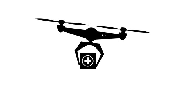 Rescue medical drone, black isolated vector silhouette rescue