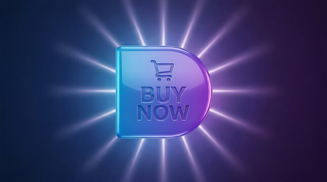 Luminous rounded square button with buy now cart icon shopping ecommerce