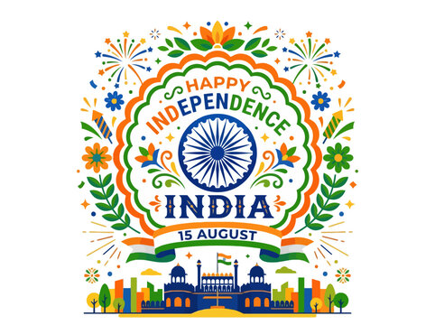 Happy Independence Day India - Tricolor Floral Garland & Red Fort