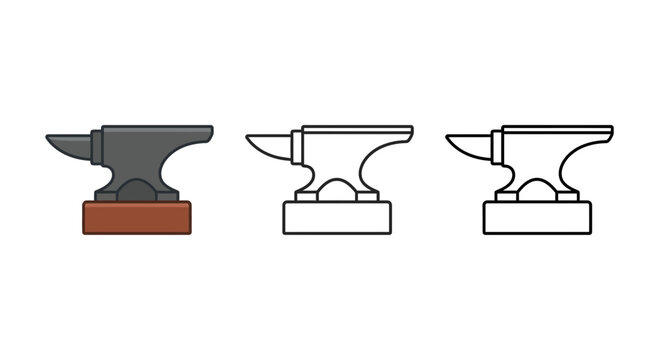 Set of three blacksmith anvil icons in flat vector style