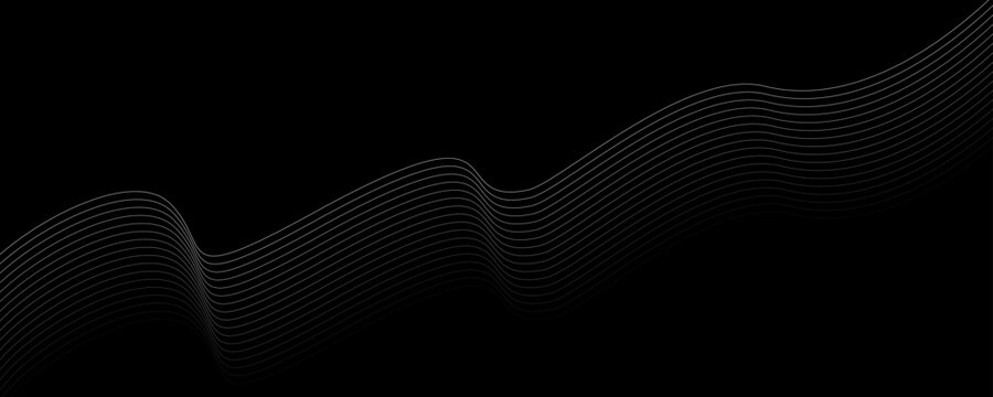 Minimalist abstract white wave lines on black background.