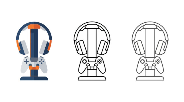 Gaming headset and controller stand icon set in vector style