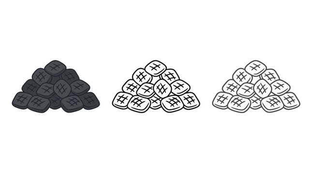 Vector set of charcoal briquette piles for barbecue and grilling