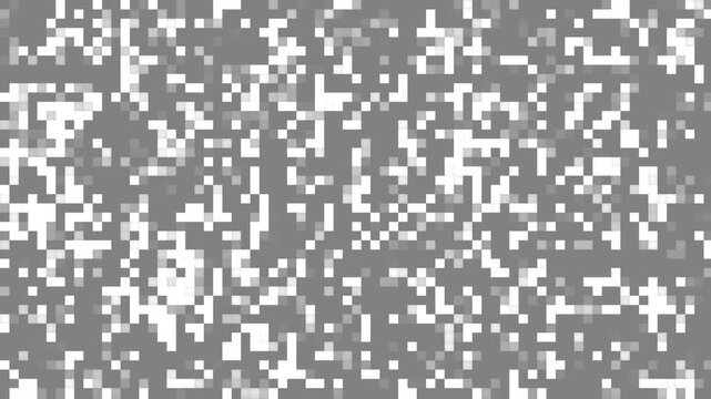 Gray background white square grid pattern abstract digital noise random pixel art. Suitable for techthemed designs, backgrounds, and modern digital illustrations.