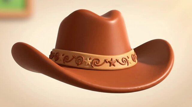 Stylized brown cowboy hat with decorative star band animation